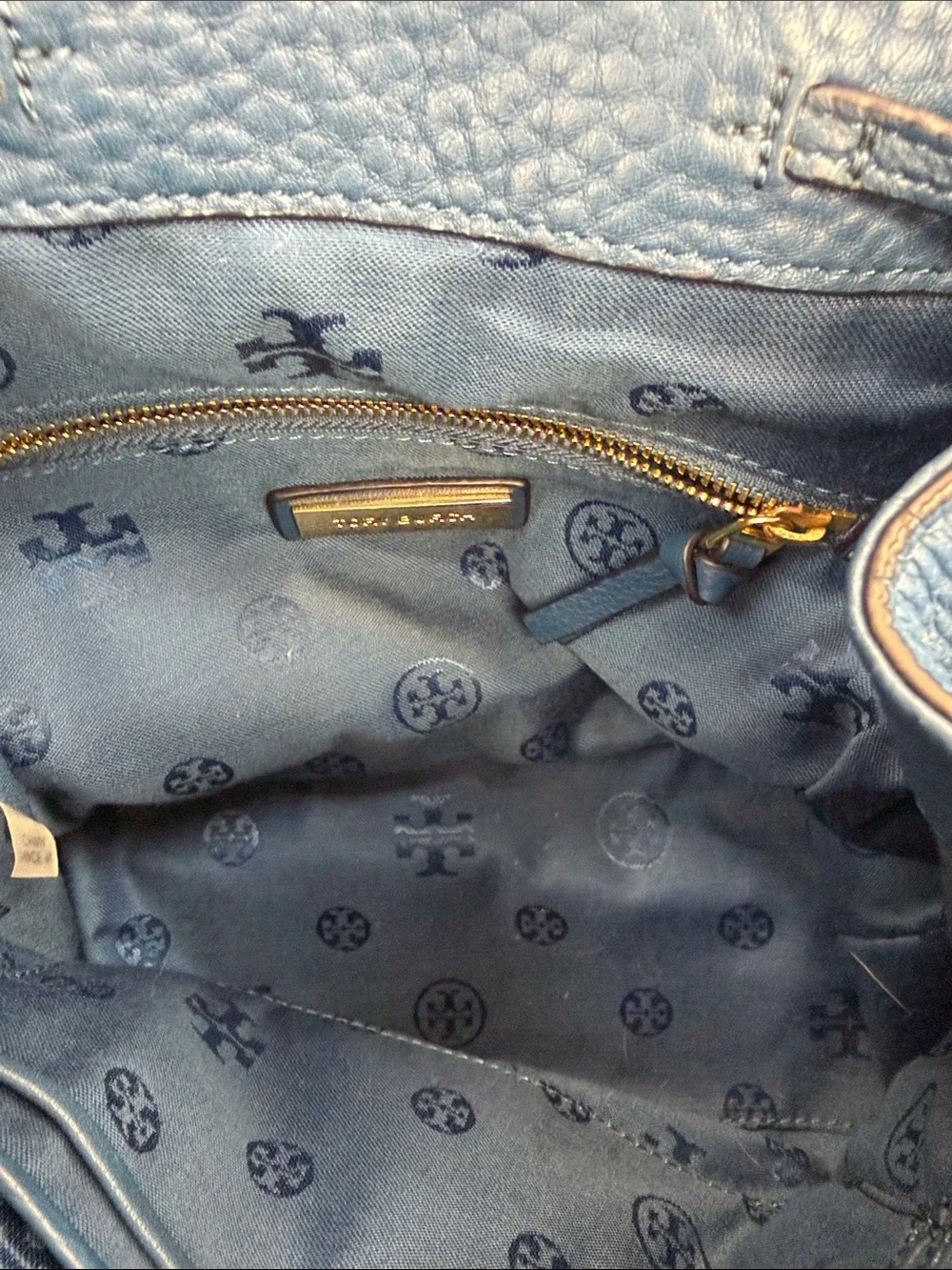 Tory Burch Navy Pebbled Leather Tassel Backpack